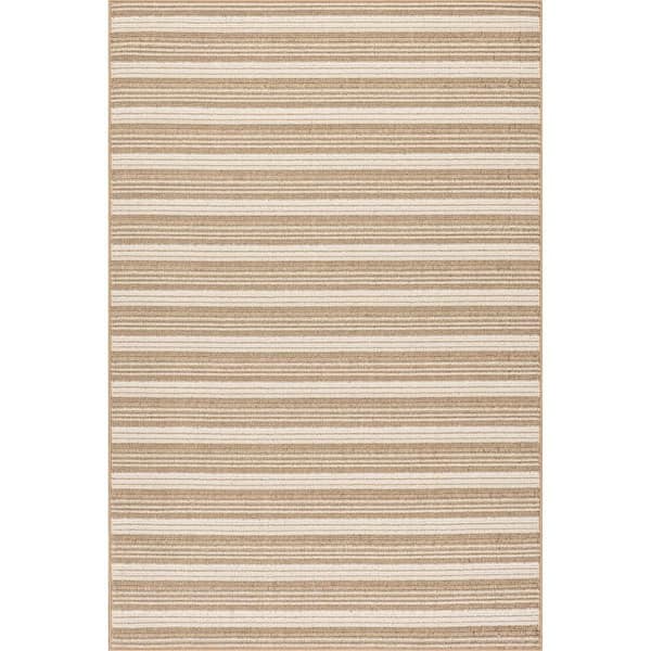 Frenshe Interiors Hermine Striped Brown 9 ft. x 12 ft. Indoor/Outdoor Patio Area Rug