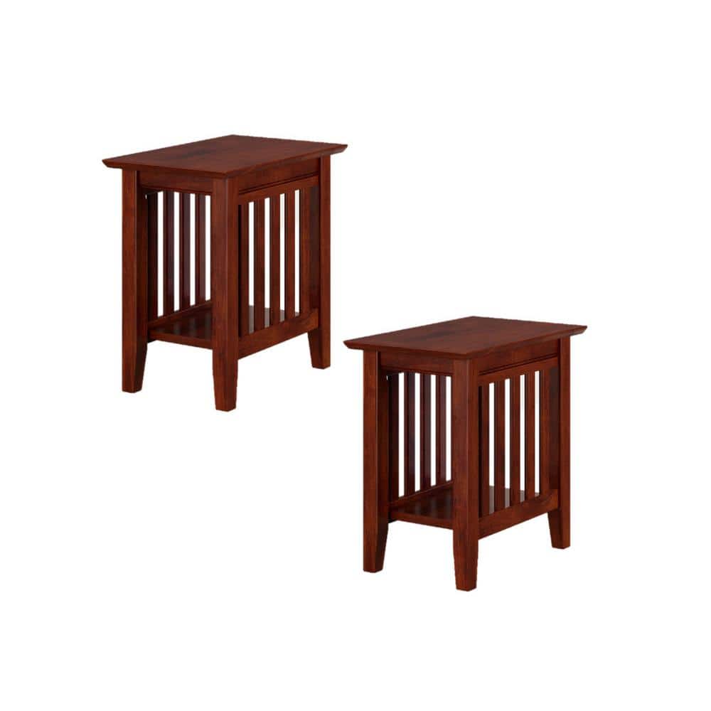 Mission Style Walnut Wood Rectangular End Table Set
