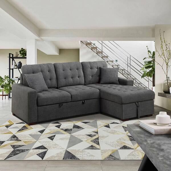 Fairborn 87 In. Straight Arm 2-piece Textured Fabric Sectional Sofa In ...