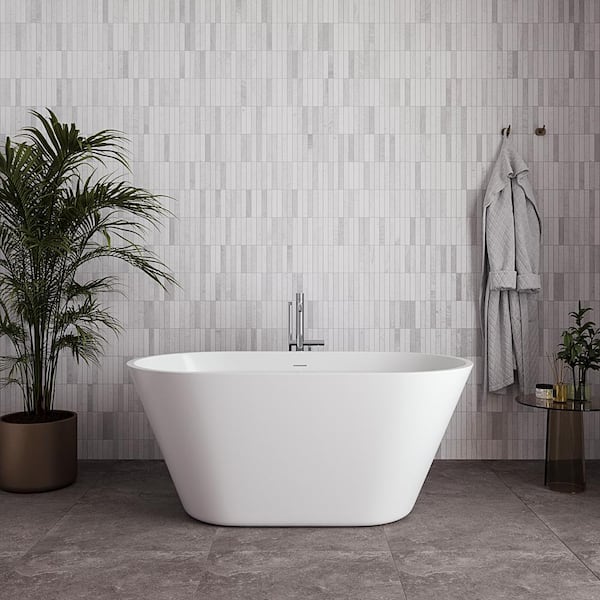 54 in. x 30 in. Acrylic Freestanding Soaking Bathtub in Glossy White with Glossy White Drain