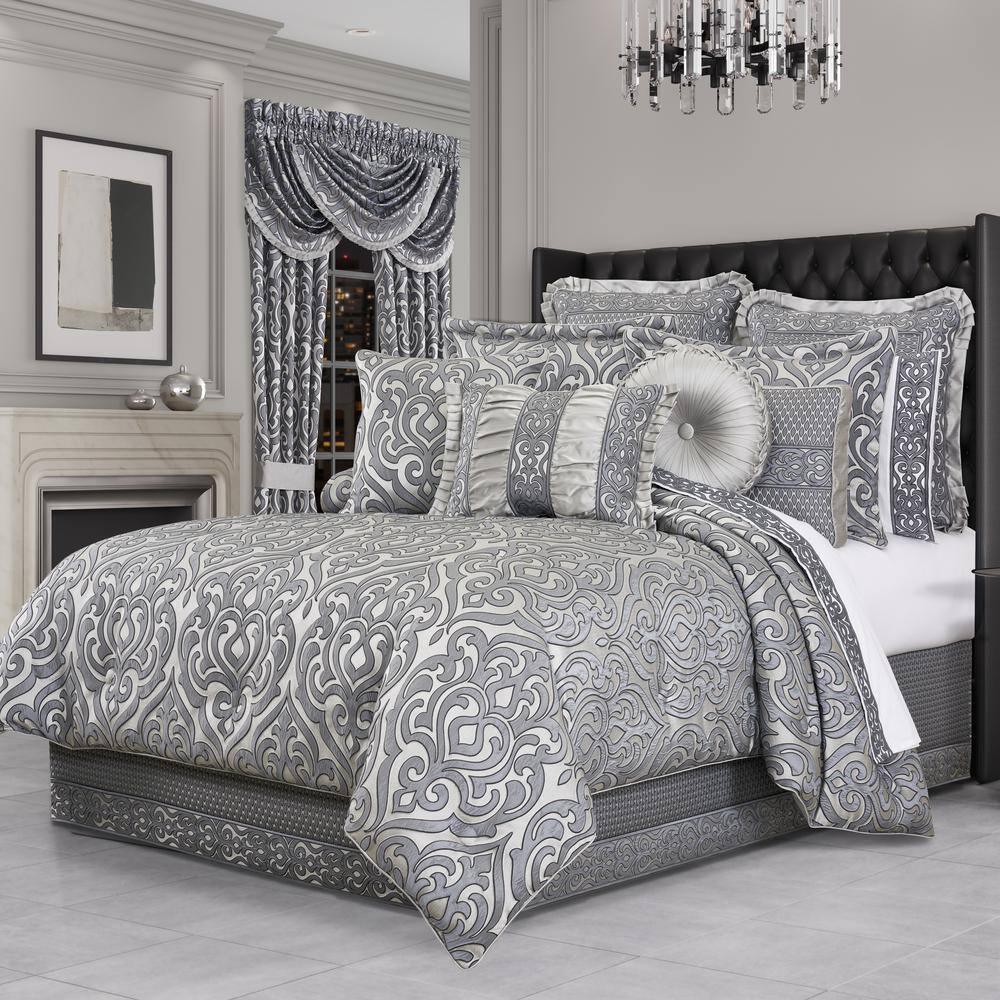 Pewter Satin Rectangular Throw Pillow with Frills