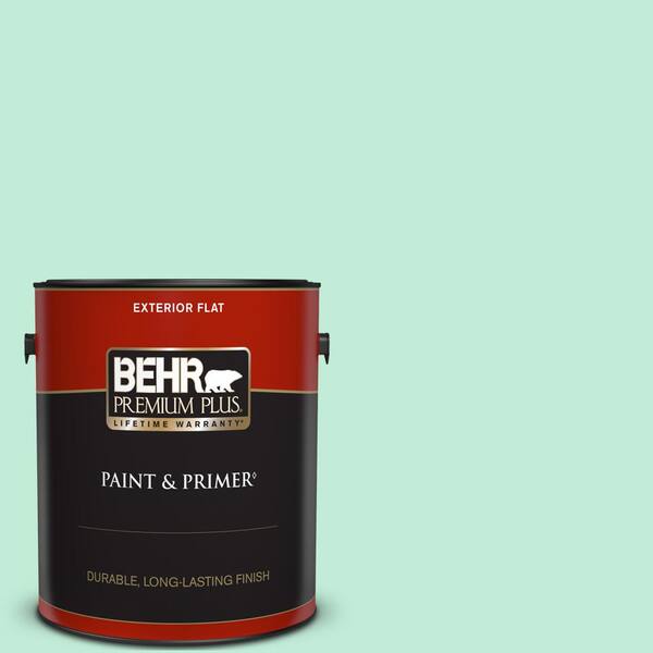 BEHR PREMIUM PLUS 1 gal. #470A-2 Seafoam Pearl Flat Exterior Paint & Primer