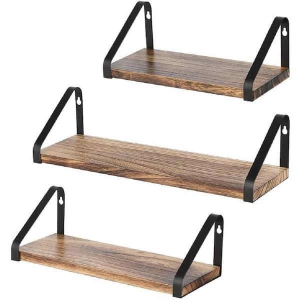 Rustic Wood Wall Shelves Set of 3 NEX Floating Shelves for Wall Mounted 