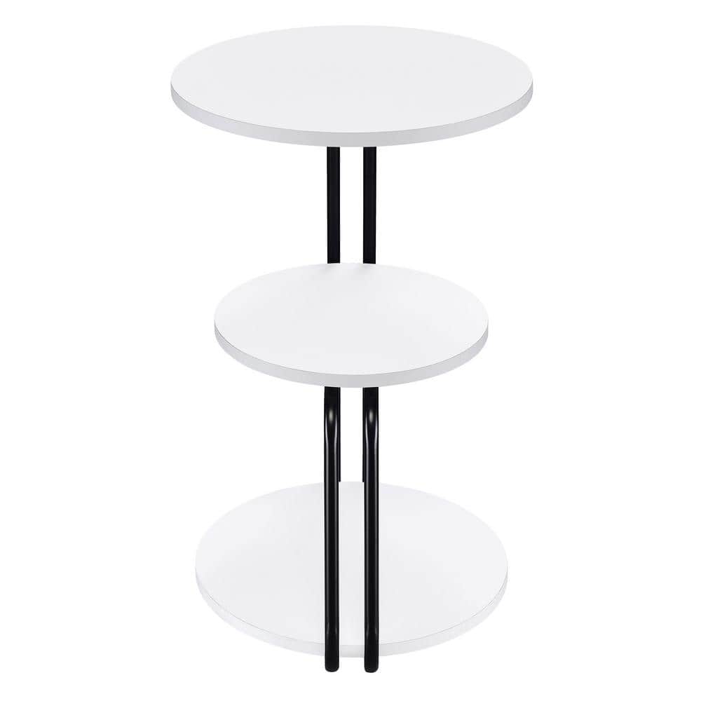 White and Black 3-Tier Round Wood and Metal Side Table