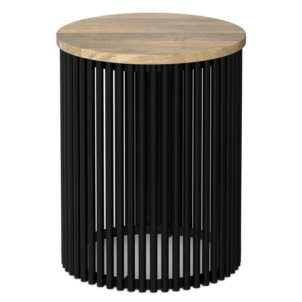 Demy 20 in. Metal/Solid Mango Round Accent End Table in Natural/Black with Slatted Base price history on PriceWatchPro