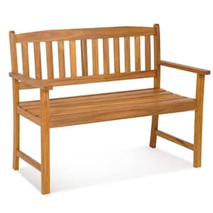 2-Person Patio Acacia Wood Outdoor Bench Slatted Seat Backrest 800 lbs. Natural