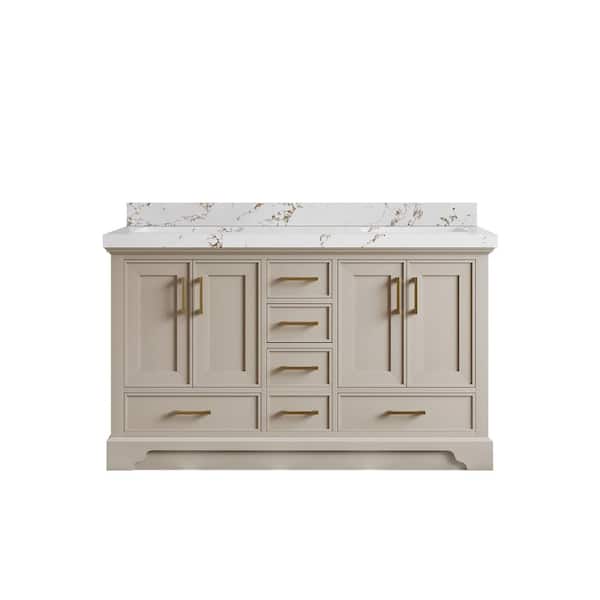 Willow Collections Charlotte 60 in. Double Sink Freestanding Fine Grain Bath Vanity with Viola Brown Qt. Top Unassembled