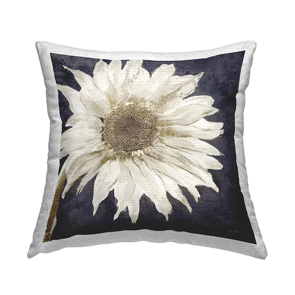 White Flower Petals Intricate Abstract Daisy Grey Square Outdoor Throw Pillow