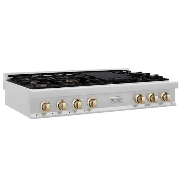 Autograph Edition 48 in. Legacy Rangetop with 7 Burners in Satin Stainless Steel with Polished Gold Accents