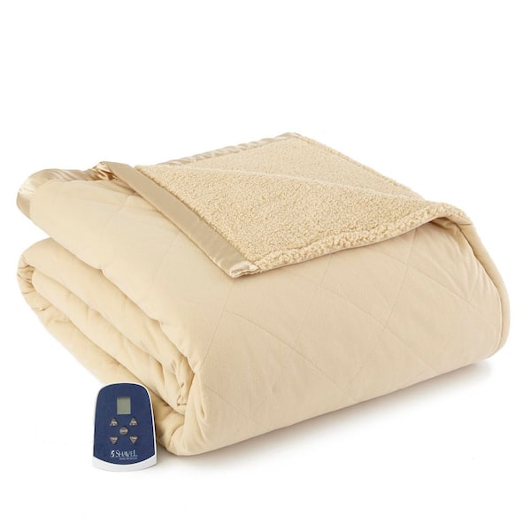Micro Flannel Reverse to Sherpa Twin Chino Electric Heated Blanket