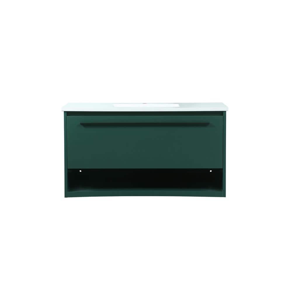 Simply Living 36 in. Single Bathroom Vanity in Green with Quartz Vanity Top