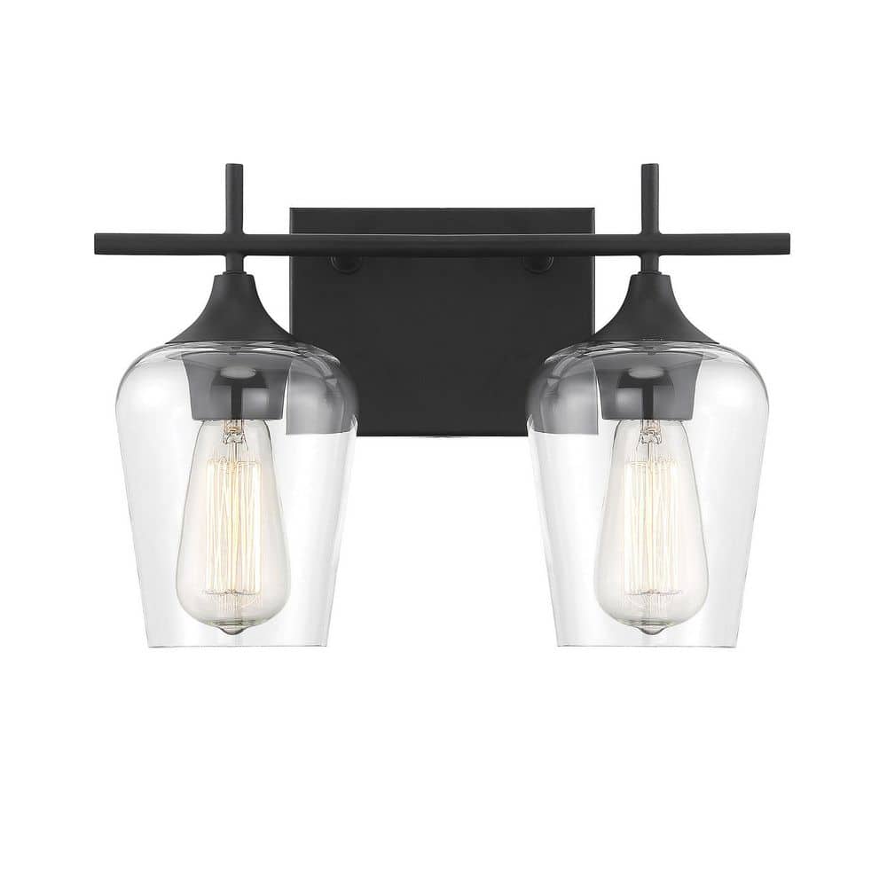 Matte Black and Clear Glass 2-Light Vanity Fixture