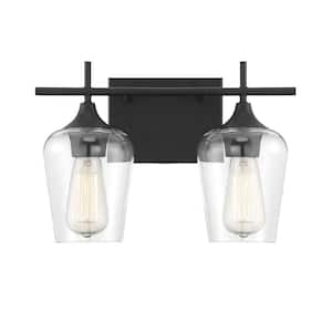 Octave 13.75 in. W x 9 in. H 2-Light Black Bathroom Vanity Light with Clear Glass Shades