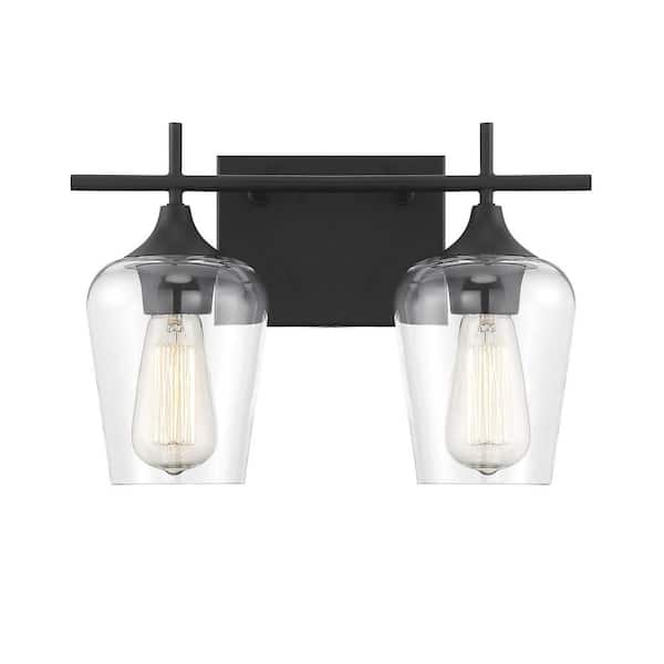 Savoy House Octave 13.75 in. W x 9 in. H 2-Light Black Bathroom Vanity Light with Clear Glass Shades
