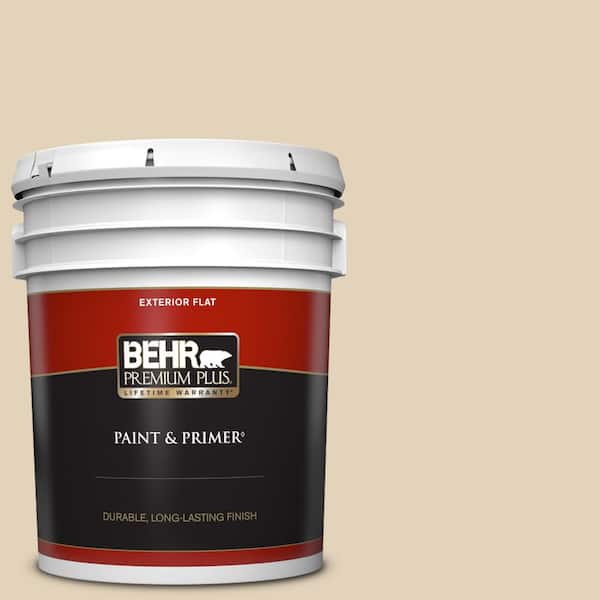 BEHR PREMIUM PLUS 5 gal. #BXC-50 Stucco White Flat Exterior Paint & Primer