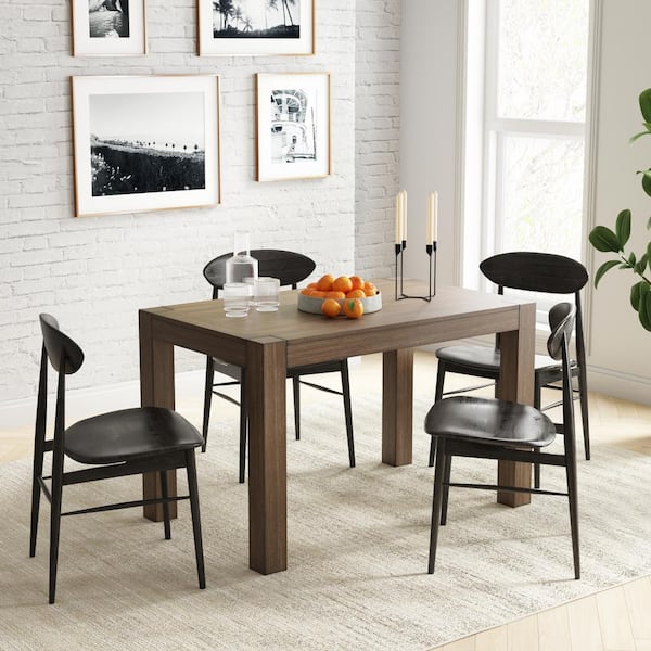 Nathan James Parson 30 In Dark Brown Sturdy Solid Wood And Antique Wire Brushed Finish Rustic Modern Kitchen Or Dining Table 41101 The Home Depot