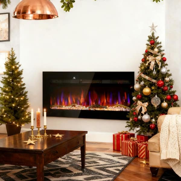36 in. Wall Mount Electric Fireplace with Remote Control, 8H Timer, Adjustable Flame Color and Brightness in Black