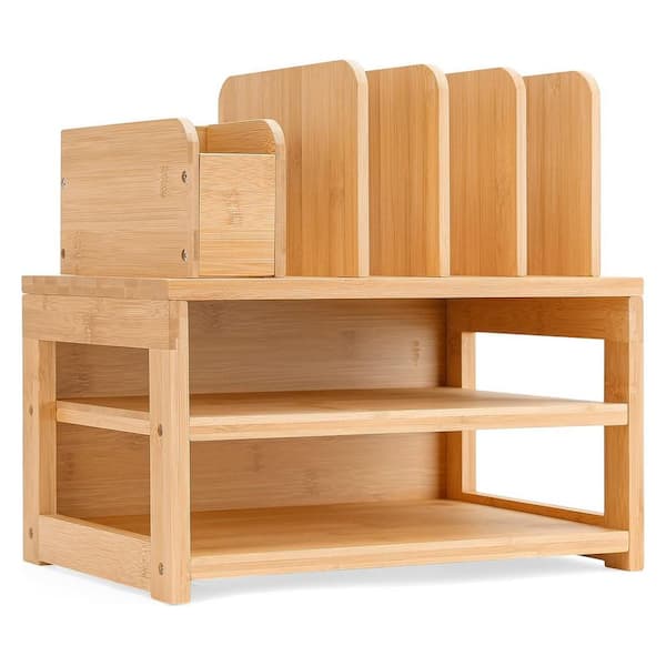 Bamboo Desk Organizer with File Holder, 3-Tier, Natural