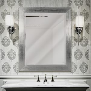 27.5 x 33.5 in. H Framed Rectangular Bathroom Vanity Mirror in White and chrome