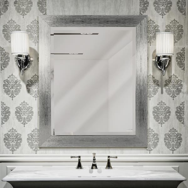27.5 x 33.5 in. H Framed Rectangular Bathroom Vanity Mirror in White and chrome