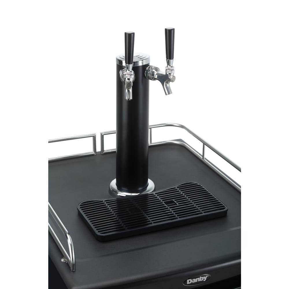 Spotless Steel and Black Dual Tap Freestanding Beverage Dispenser