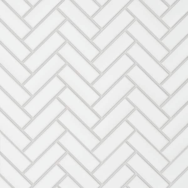 Le Cafe White 1 in. x 3 in. Herringbone Matte Porcelain Mosaic Tile (9.42 sq. ft./Case)