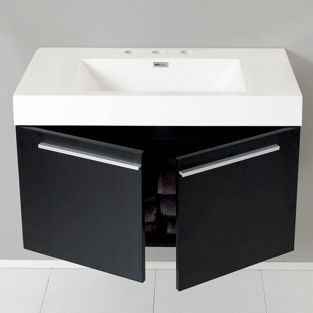 Sleek Black 35" Modern Wall-Mounted Vanity with Integrated Sink
