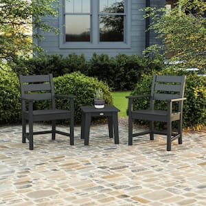 Grant Park 3-Piece Farmhouse Plastic Outdoor Patio Conversation Set in Black