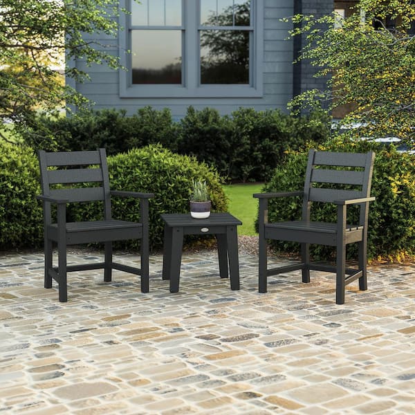 POLYWOOD Grant Park 3-Piece Farmhouse Plastic Outdoor Patio Conversation Set in Black
