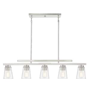 Calhoun 40 in. W x 10 in. H 5-Light Satin Nickel Linear Chandelier with Clear Glass Shades