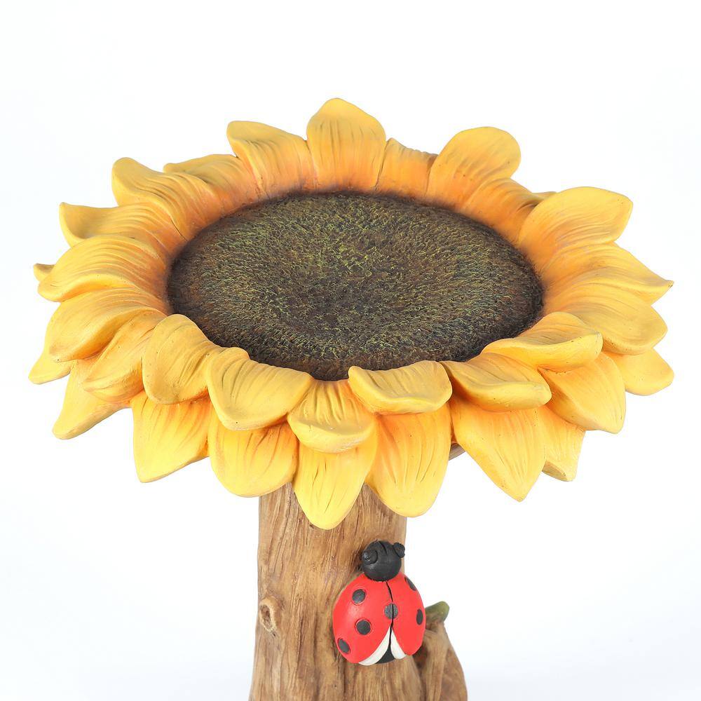 Yellow Sunflower Resin Birdbath with Ladybug Accent