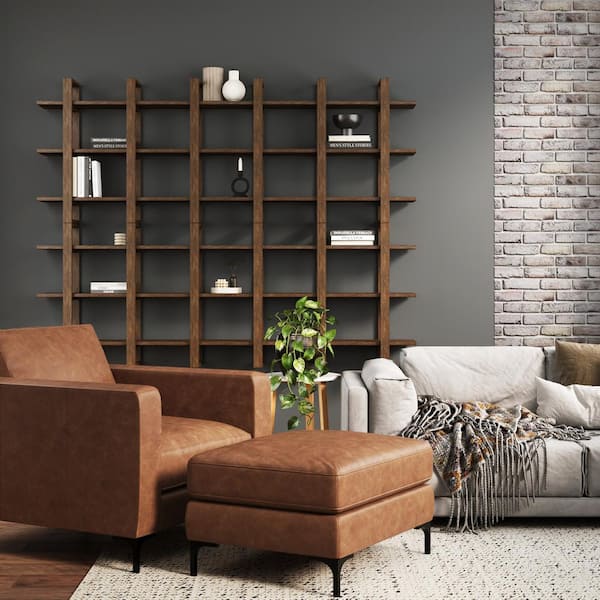 Benji 32 in. 3 Tier Floating Wall Bookcase, Decorative Display Modular Shelf in Solid Wood, Wire Brushed Dark Brown