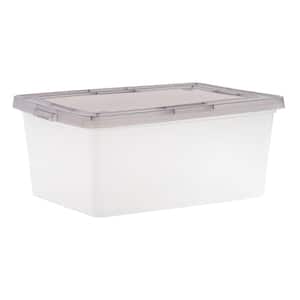 17 Quart Plastic Storage Bin Tote Organizing Container with Latching Lid, Clear with Gray Lid, 8 Pack