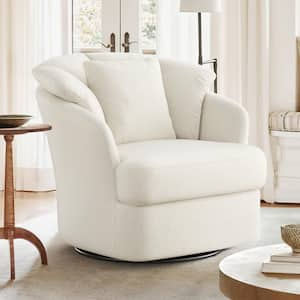 Rowena Oversized Beige Fabric Upholstered Swivel Accent Chair with Double Cushion Modern Swivel Barrel Chair