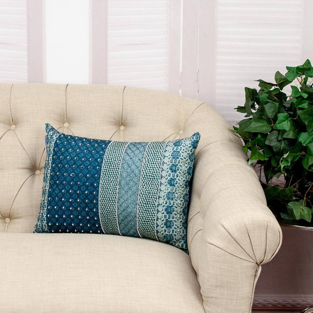 Elegant Beaded Embroidered Multi-Fabric 14"x20" Throw Pillow