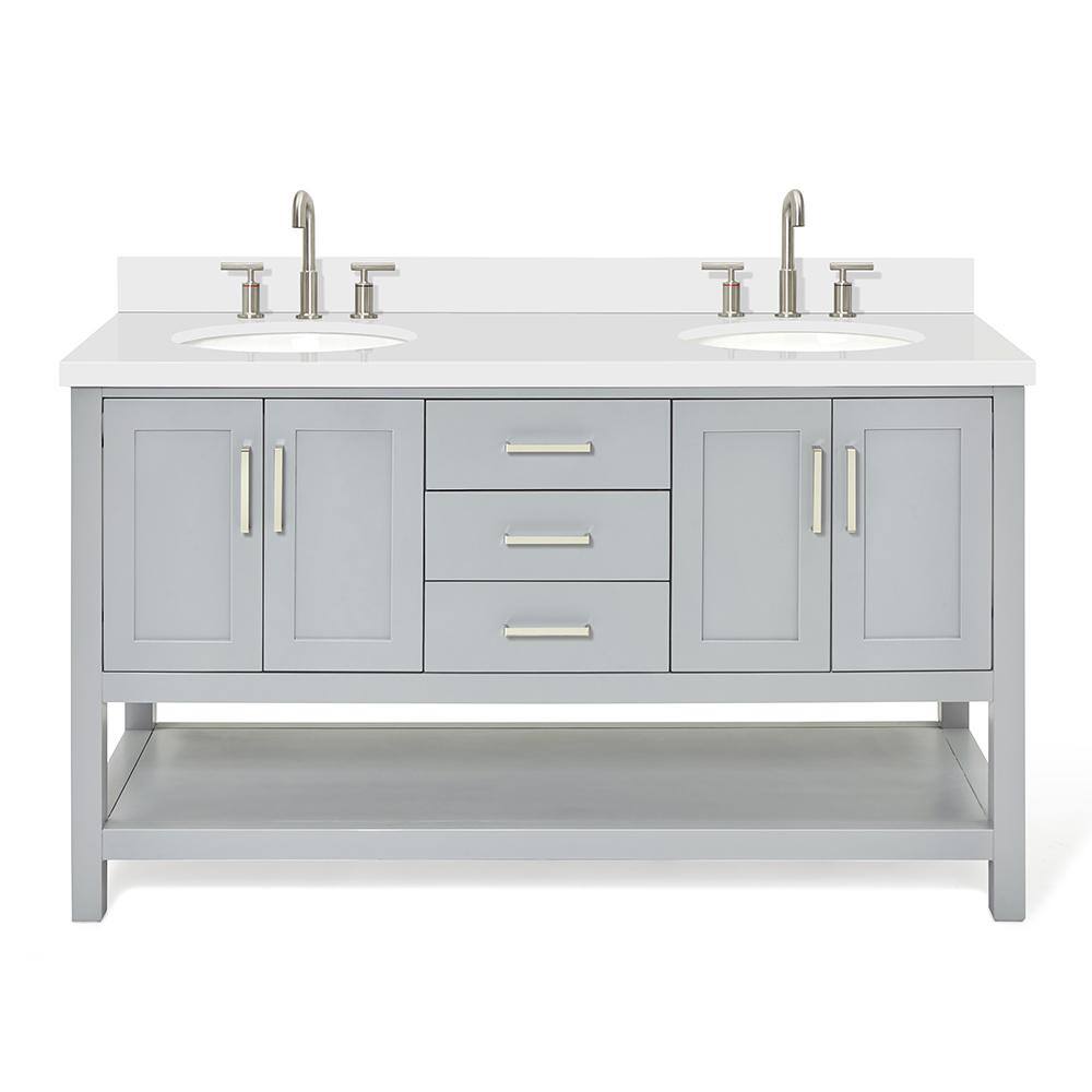 Gray Double Freestanding Vanity with White Top