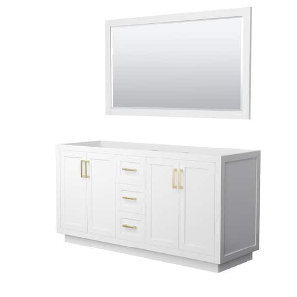 Wyndham Collection Miranda 65.25 in. W x 21.75 in. D x 33 in. H Double Sink Bath Vanity Cabinet without Top in White with 58 in. Mirror