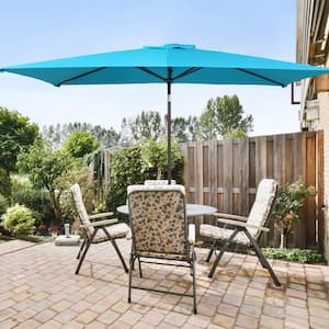 10 ft. x 6.5 ft. Rectangle Outdoor Patio Market Table Umbrella with Push Button Tilt and Crank in Lake Blue