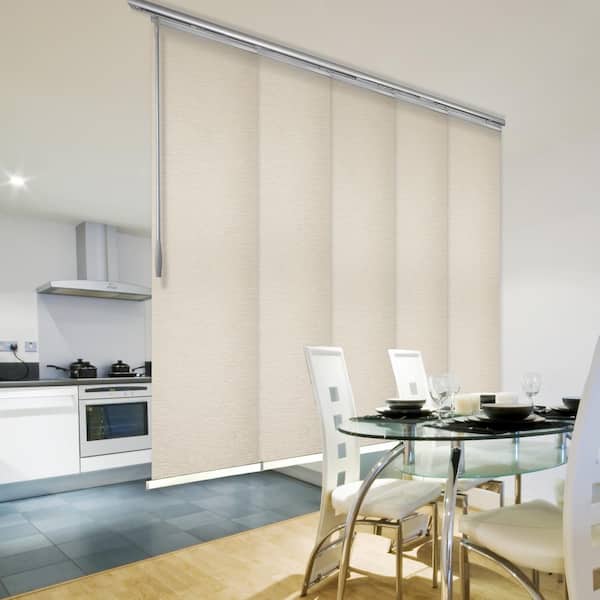 EMOH Macrame 58 in. - 110 in. W x 94 in. L Adjustable 5- Panel in Satin Nickel Single Rail Panel Track with 23.5 in. Slates