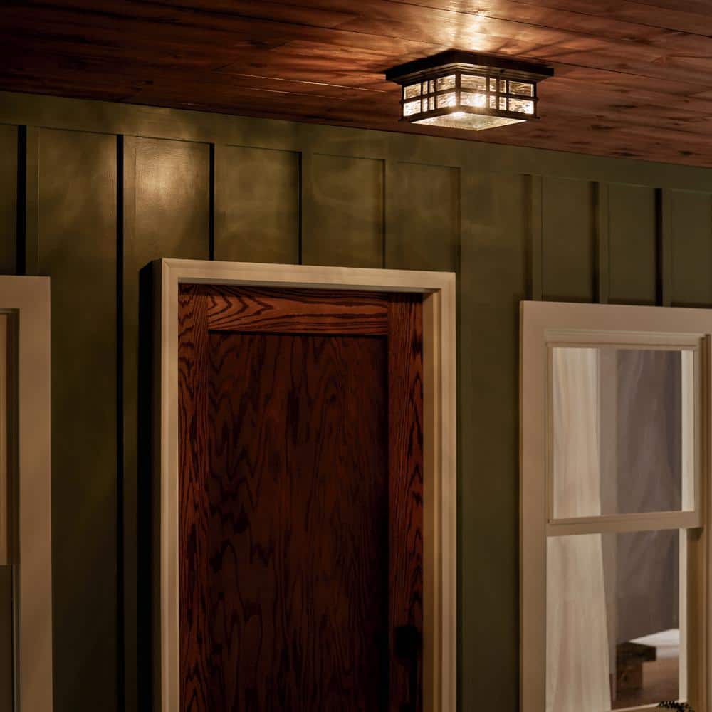 Textured Black 12" 2-Light Outdoor Hanging Light with Clear Hammered Glass