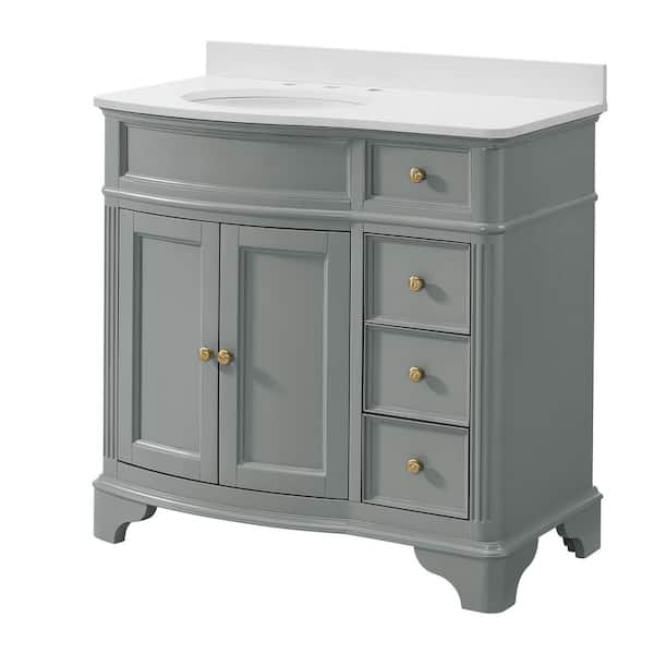 Terryn 37 in. Single Sink Dusk Green Bath Vanity with Engineered White Marble Top (Assembled)
