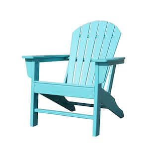 Leigh Aqua Casual Plastic Adirondack Chair with Fan-Shaped Backrest and Armrests