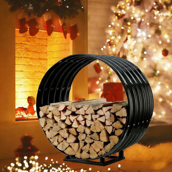 24 in. Heavy Duty Outdoor Firewood Rack with Cover Top HPDJ7L36DC