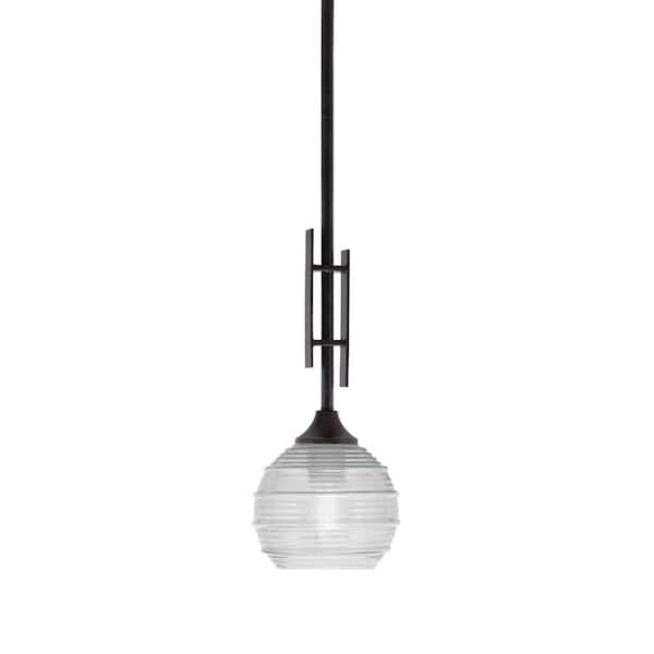 Unbranded Ontario 60-Watt, 1-Light Dark Granite Stem Hung Mini Pendant Light with Clear Ribbed Glass Shade and No Bulb Included