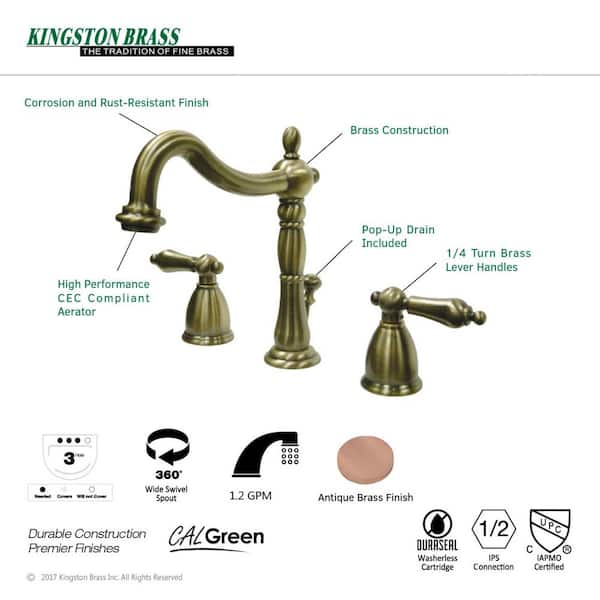 Heritage 8 in. Widespread 2-Handle Bathroom Faucet in Antique Brass