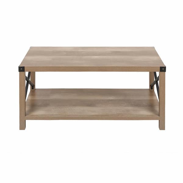LuxenHome 19.88 in. L Rustic Natural Wood Rectangle Particle Board Coffee Table