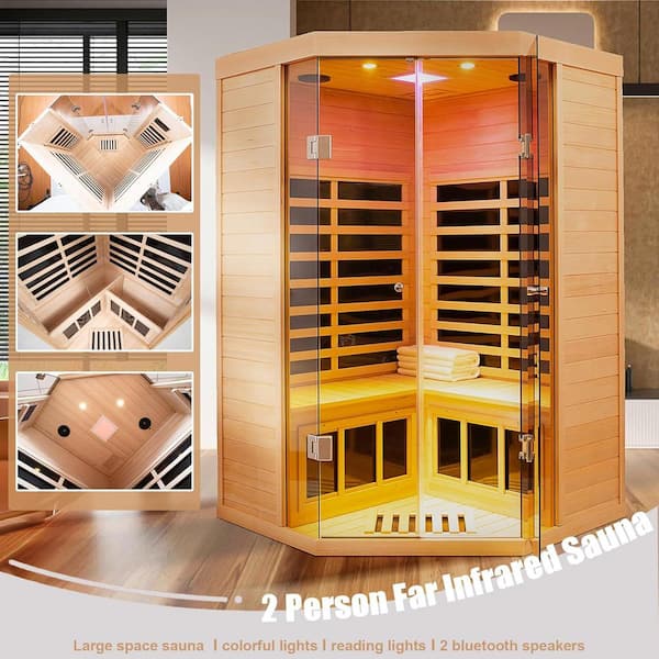 Moray 2-Person Indoor Hemlock Deluxe Transparent Infrared Sauna with 7 Far-Infrared Carbon Crystal Heaters