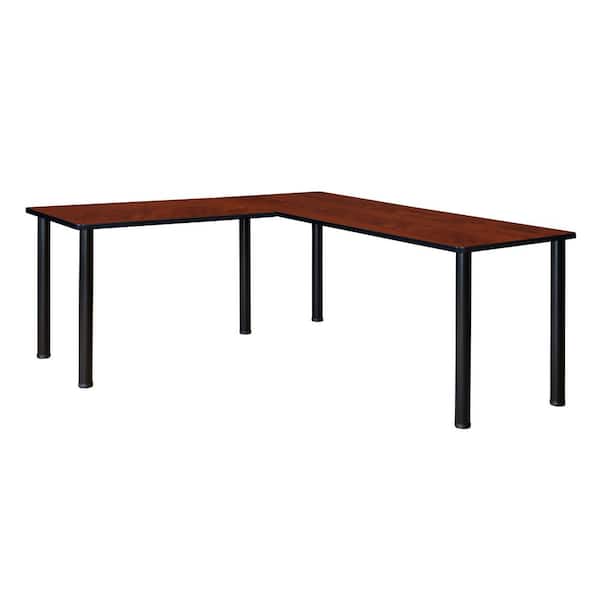 Kee 66 in. x 66 in. Cherry Red Top Corner L Shaped Desk, Black Legs