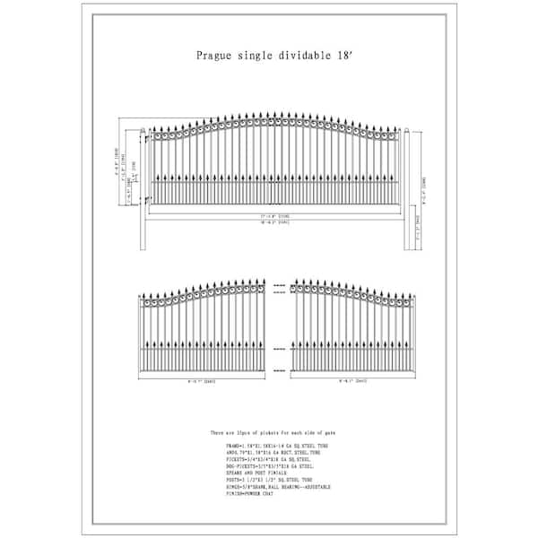 ALEKO 23 ft. x 6 ft. x 18 ft. Black Steel Single Sliding Driveway Gate Prague Style with Pedestrian Gate 5 ft. Fence Gate