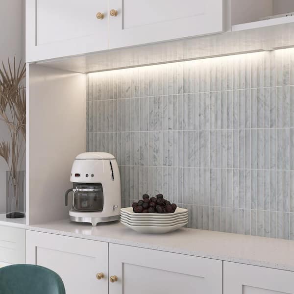Natural White Concave 11.82 in. x 11.82 in. Brick Joint Polished Marble Mosaic Tile (9.7 sq. ft./Case)